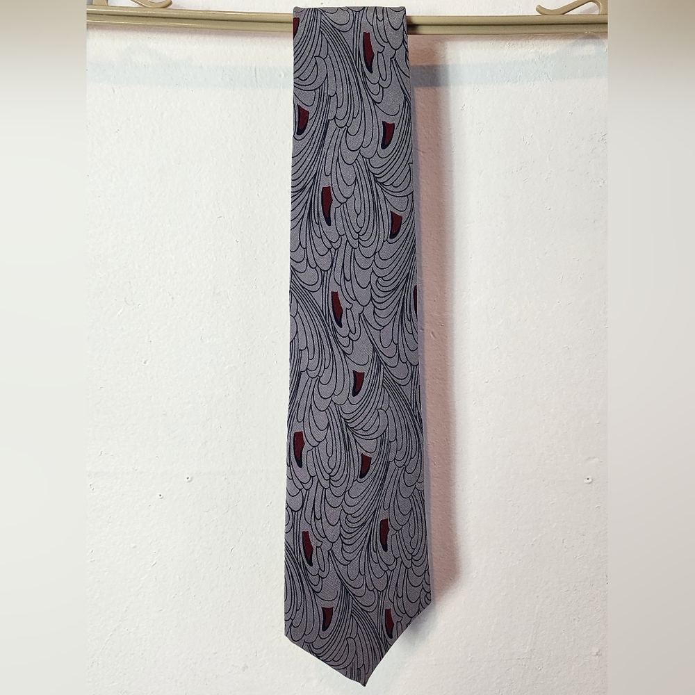 L'UOMO Silk Men's Tie Grey/Blue Modern Abstract Made In Italy